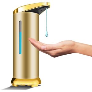 ALWAYSH Stainless Steel Automatic Soap Dispenser, Touchless Sanitizer Dispenser with Infrared Sensor, Adjustable Switch and Waterproof Base (Matte Gold)
