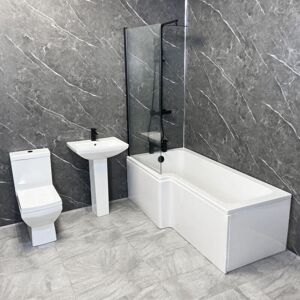 HYDROS Shower Bath Suite with Black Taps Screen Valve L Shaped Amara – Left Hand, Without End Panel