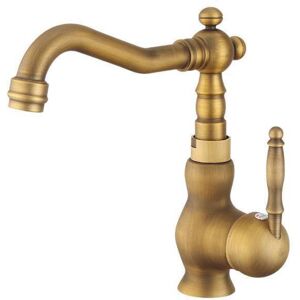SHUNLI Antique Brass Bathroom Mixer Tap, European Style Hot and Cold Basin Faucet, Vintage Swivel Sink Faucet with Water Inlet Hose