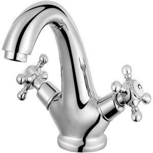 ZVD - Antique Brass Deck Mount Bathroom Sink Faucet, Single Hole, Double Handles, Vintage Chrome (Swan Monobloc)