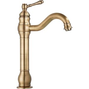 Suguword - Antique Brass Sink Tap Single Handle Rotatable Spout Vessel Deck Mounted Mixer