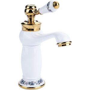 Readcly - Antique Ceramic Brass Bathroom Faucet Sink Faucet Blue and White Porcelain Long Neck Vintage Basin Faucet Mixer Tap Kitchen Cold/Hot Water