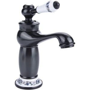 Ikodm - Antique Ceramic Brass Bathroom Sink Faucet Blue and White Porcelain Long Neck Vintage Basin Faucet Mixer Tap Kitchen Cold/Hot Water Tap(Black)