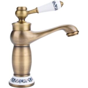 Gotrays - Antique Ceramic Brass Bathroom Sink Faucet Blue and White Porcelain Long Neck Vintage Faucet Mixer Tap Kitchen Sink Cold/Hot Water