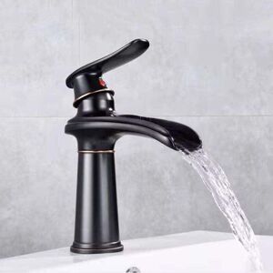 Ymyny - Antique Waterfall Basin Faucet Solid Brass Hot Cold Mixer Sink Tap Single Handle Basin Faucet Short Style mumu