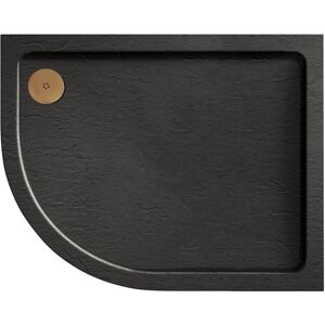 Gravahaus - Aquadart Luxury Black Slate Effect Shower Tray - Brushed Brass Waste - Offset Quad - lh - 1200 x 900mm