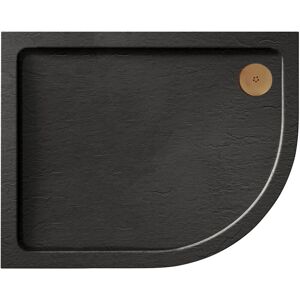 Gravahaus - Aquadart Luxury Black Slate Effect Shower Tray - Brushed Brass Waste - Offset Quad - rh - 1000 x 800mm