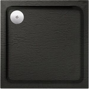 GRAVAHAUS Aquadart Luxury Black Slate Effect Shower Tray - Standard Chrome Waste - Square - 900 x 900mm