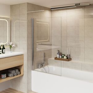 800x1400 Pivot Bath Shower Screen 6mm Easy Clean Glass Screen Reversible Door Panel Square Chrome with Towel Rail - Aquariss