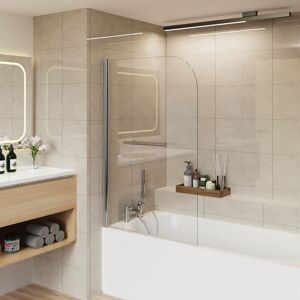 800x1400 Pivot Bath Shower Screen 6mm Easy Clean Glass Screen Reversible Door Panel Round Chrome with Towel Rail - Aquariss