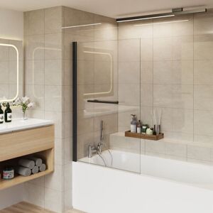 800x1400 Pivot Bath Shower Screen 6mm Easy Clean Glass Screen Reversible Door Panel Square Black with Towel Rail - Aquariss