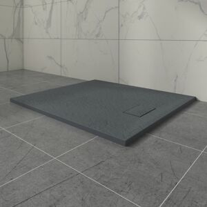 Aquariss Anthracite Rectangular Shower Tray Slate Effect SMC Slip-Resistant Shower Base 1000x900mm with Waste