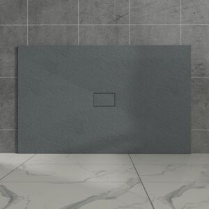 Aquariss - Anthracite Rectangular Shower Tray Slate Effect smc Slip-Resistant Shower Base 1600x1000mm with Waste