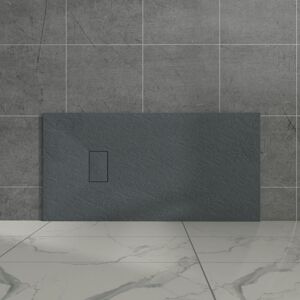 Aquariss - Anthracite Rectangular Shower Tray Slate Effect smc Slip-Resistant Shower Base 1500x700mm with Waste
