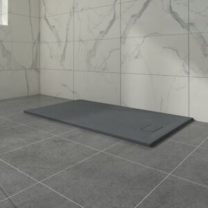 Aquariss Anthracite Rectangular Shower Tray Slate Effect SMC Slip-Resistant Shower Base 1600x900mm with Waste