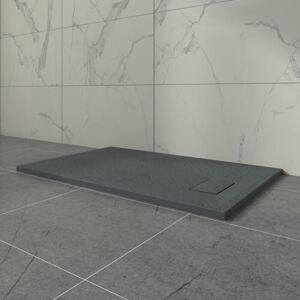 Aquariss - Anthracite Rectangular Shower Tray Slate Effect smc Slip-Resistant Shower Base 1100x700mm with Waste