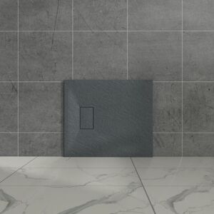 Aquariss - Anthracite Rectangular Shower Tray Slate Effect smc Slip-Resistant Shower Base 900x700mm with Waste