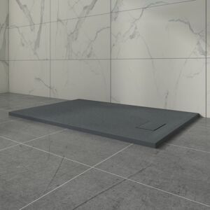 Aquariss Anthracite Rectangular Shower Tray Slate Effect SMC Slip-Resistant Shower Base 1100x800mm with Waste