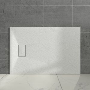 Aquariss White Rectangular Shower Tray Slate Effect SMC Slip-Resistant Shower Base for Enclosures 1100x800mm with Waste