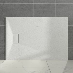 Aquariss - White Rectangular Shower Tray Slate Effect smc Slip-Resistant Shower Base for Enclosures 1400x900mm with Waste