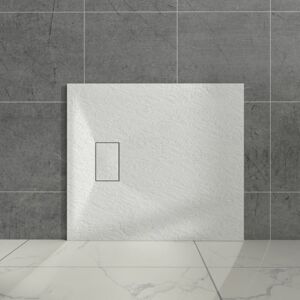 Aquariss - White Rectangular Shower Tray Slate Effect smc Slip-Resistant Shower Base for Enclosures 1800x700mm with Waste