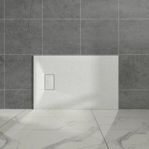 Aquariss - White Rectangular Shower Tray Slate Effect smc Slip-Resistant Shower Base for Enclosures 1000x700mm with Waste