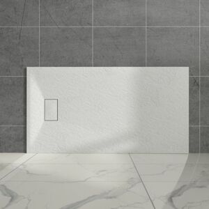 Aquariss - White Rectangular Shower Tray Slate Effect smc Slip-Resistant Shower Base for Enclosures 1400x800mm with Waste