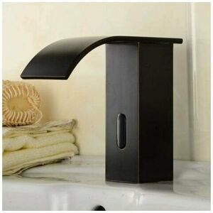 Dewdat - Automatic Infrared Sensor Automatic Single Cold Water Faucet Waterfall Basin Faucet Bathroom Sink Faucet High Spout Brass Black Oil Matte