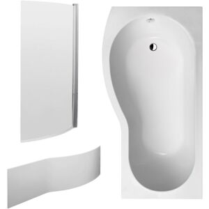 Balterley - Left Hand Shower Bath Bundle - Includes Tub, Curved 6mm Safety Glass Bath Screen and Front Panel - 1700mm