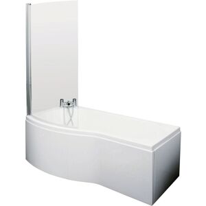 Balterley 1500 mm Left Hand B Shape Shower Bath Bundle & Tub, Curved 6 mm Safety Glass Screen & Matching Front Panel, Gloss White