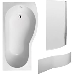 Balterley - Right Hand Shower Bath Bundle - Includes Tub, Curved 6mm Safety Glass Bath Screen and Front Panel - 1700mm