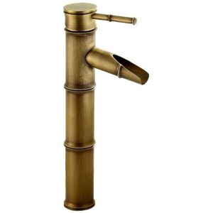 SHUNLI Bamboo Bathroom Faucet High Position Waterfall Basin Mixer Tap Single Handle Single Hole Hot and Cold Water 3 Breakable Joints