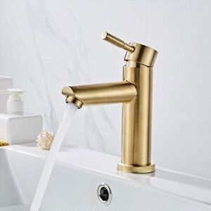 Ymyny - Basin faucet, modern, elegant design, single-lever basin mixer in brushed gold brass, hot and cold water available, ceramic valve.