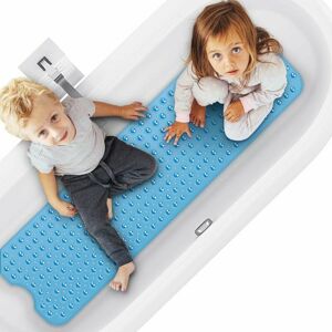 Hoopzi - Bath mat, anti-mold, non-slip, pebbles, with suction cup, bathroom, extra long, machine washable, hand washable 100 x 40 cm, blue