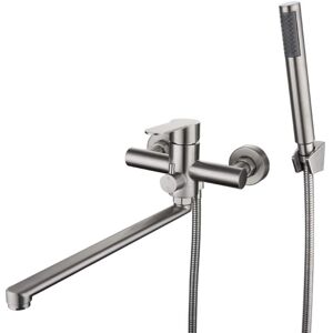 GOTRAYS Bath Tap Wall Fitting Bath Spout 35 cm Long with Diverter Valve Shower Fitting Single Lever Shower Mixer for Bathroom Shower Brushed Stainless Steel
