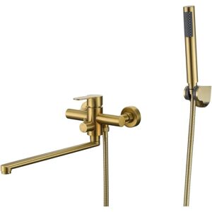 GOTRAYS Bath Tap with Hand Shower, Bathtub Tap, Surface-Mounted Single Lever Mixer Tap with 1.5 m Shower Hose for Bathroom, Shower, Bathtub, Brushed Gold