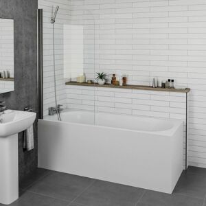 Ceramica - 1500 x 700mm Bathroom Single Ended Curved Bath & Curved Edge Chrome Shower Screen with Front & End Panels - White
