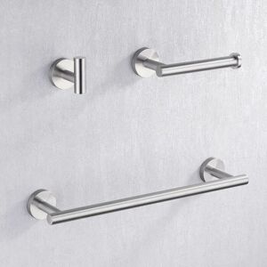 HOOPZI Bathroom accessories set 3 pieces towel rack toilet paper holder coat hook wall-mounted SUS304 brushed stainless steel.
