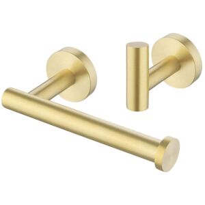 ZVD Bathroom Accessory Set 2 Piece Toilet Paper Holder and Towel Hooks SUS304 Stainless Steel Round Brushed Brass