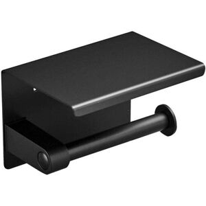YMYNY Bathroom Adhesive Toilet Paper Holder with Phone Shelf 304 Stainless Steel Wall Mounted Black MUMU