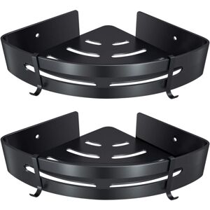 Ikodm - Bathroom Corner Shelf, No Drilling Shower Shelf Aluminum Adhesive Shower Storage Basket for Shampoo Soap Towel, with Hooks (Triangle, Black,