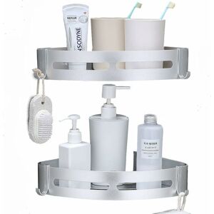 Héloise - Bathroom Corner Shelves Shower Caddy Corner with Hooks No Drilling Alunimun Bathroom Shelf Kitchen Storage Organizer (Silver)
