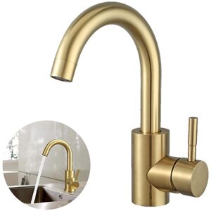 Csparkv - Bathroom Faucet, 360° Swivel Sink Faucet, High Spout Basin Mixer Tap, Bathroom or Small Kitchen Faucet, Brushed Gold