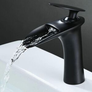SHUNLI Bathroom Faucet Hot and Cold Basin Mixer Tap Single Screw Brass Faucet Black Finish(Without Hose)