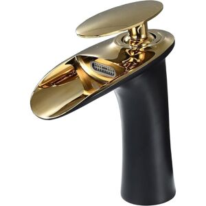 SHUNLI Bathroom Faucet Set, Single Handle Brass Sink Mixer Tap with Gold Polished Handle, Black Lacquer