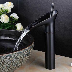 Dewdat - Bathroom Faucet, Waterfall Faucet Basin Mixer Tap Black Retro Single Lever Basin Faucet, Brass Countertop Hight Bathroom Faucet Hand Wash