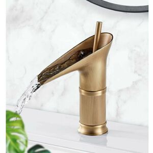 Dewdat - Bathroom Faucet with Hot and Cold Water Waterfall Basin Mixer Tap, Elegant Brass Basin Faucet