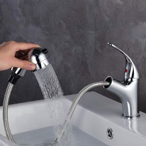 CSPARKV Bathroom Faucet with Pull-out Sprayer and Two Water Flow Modes, for Bathroom Sink or Basin, Hot and Cold Adjustable Basin Mixer Tap, Chrome