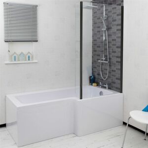 Ceramica - Bathroom l Shape Bath Black Shower Screen rh Front End Panel White 1500mm