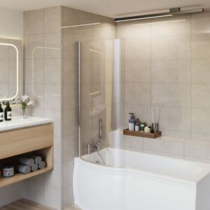 NRG - Bathroom p Shape Pivot Curved Reversible Bath Shower Screen Chrome